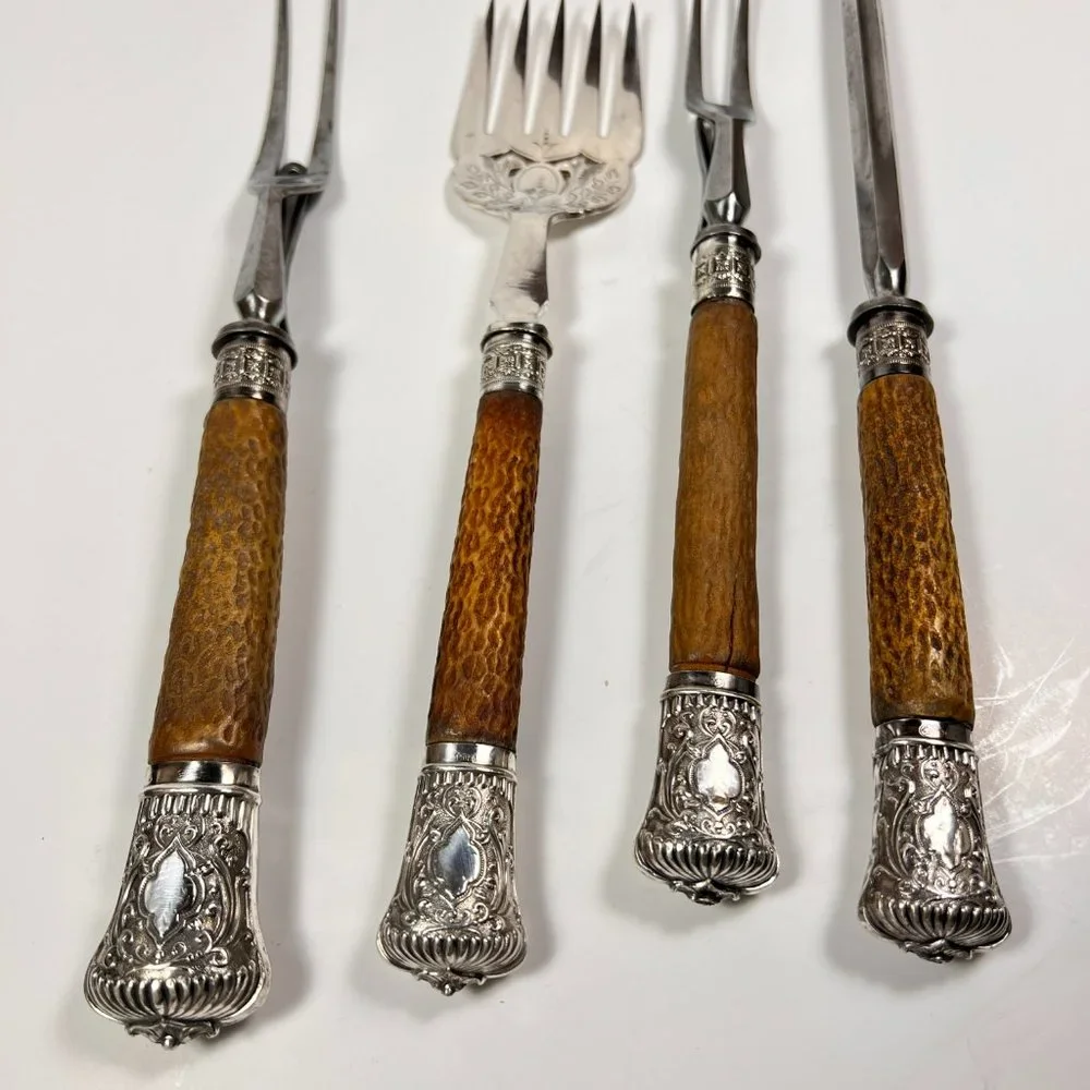 Vintage Antique Carving Set Harrison Bros & Howson 1880's Lot of 4
